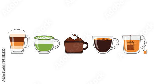 Variety of Coffee Tea Cups.