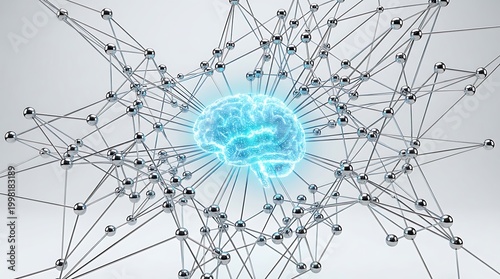 Abstract glowing brain with connections, representing AI and neural networks, neural networ