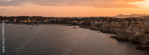 Fotografie Aerial view of Antibes, France at sunset