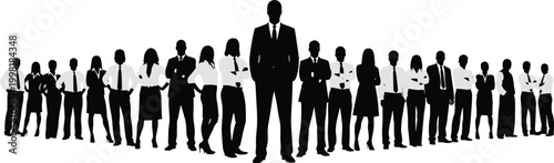 Business professional silhouette illustration set, corporate leadership artwork, teamwork organization design, formal attire graphic, workplace authority concept