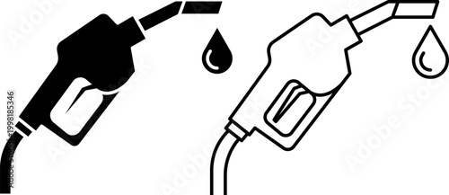 Fuel Nozzle Icon Set Gas Pump Petrol Dispenser Energy Station Refuel Outline And Glyph Vector Illustration