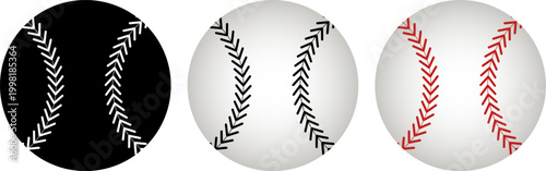 Baseball Ball Icon Set Sports Game Equipment Black White Color Vector Illustration