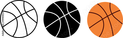 Basketball Ball Icon Set Sports Game Equipment Outline Glyph Color Vector Illustration