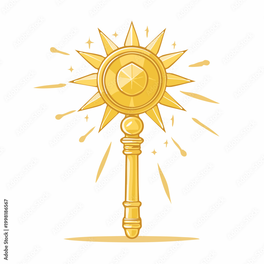 Fototapeta premium Golden Sun Scepter with Rays and Sparkles
