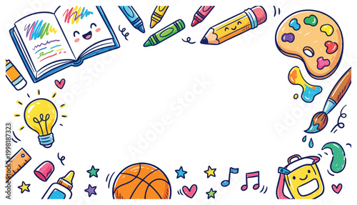 Cute colorful kids hand-drawn doodle background