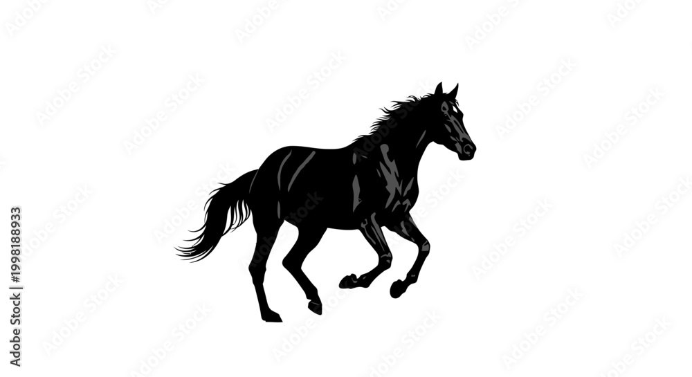 Obraz premium Black horse silhouette, running horse icon, dark equine illustration, animal design element