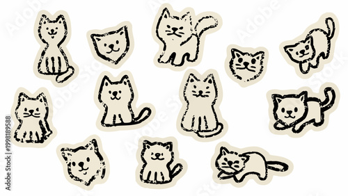 Hand Drawn Cats Collection Sketch Style Beige Background