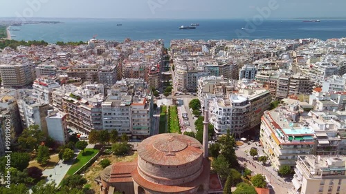 Aerial view of Rotunda of Galerius and Minaret in Thessaloniki, Greece