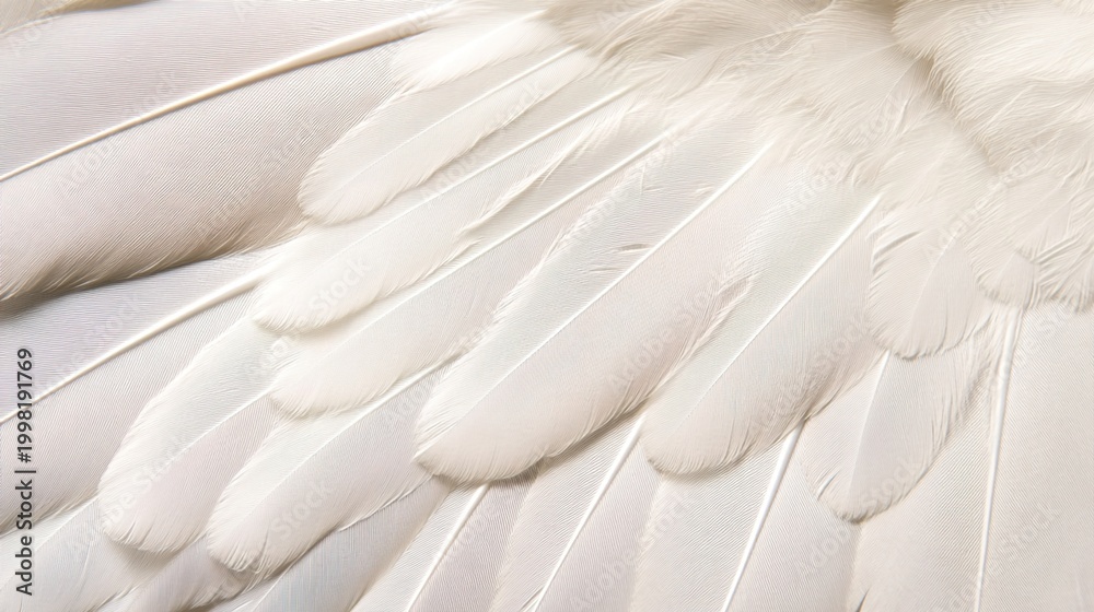 Naklejka premium directional. A detailed close-up of a natural white wing feather showing intricate patterns. wildlife magazines, conservation campaigns, designed for wildlife conservation campaigns.