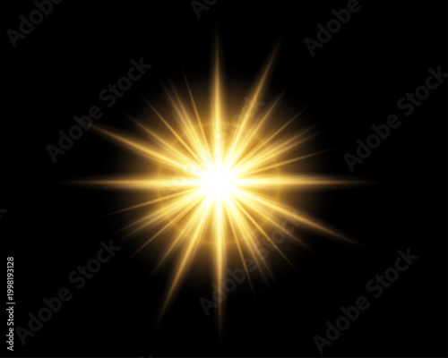 Golden starburst isolated on black background bright light effect illustration high quality professional detailed modern elegant