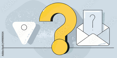Question mark icon with speech bubble and envelope flat vector illustration