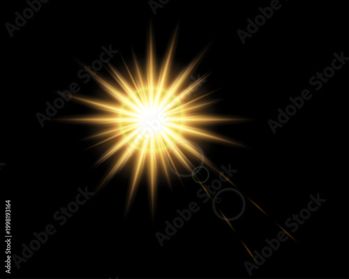 Golden sunburst with lens flare on black background radiant starburst effect high quality professional detailed modern