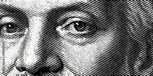 Fotografie Close up of eye and nose halftone texture black and white