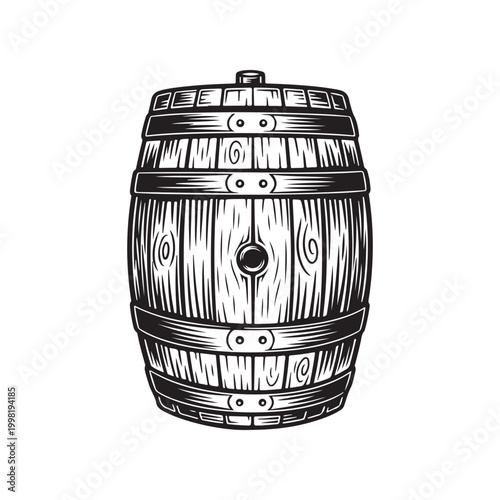 Vintage wooden barrel illustration for wine or beer storage