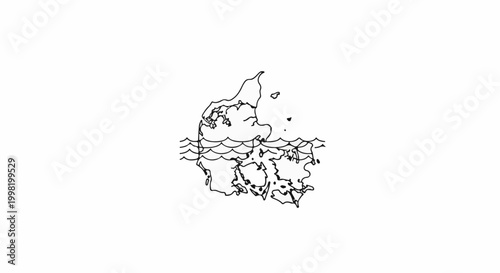 Outline of Denmark with stylized waves below