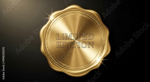 Golden limited edition seal with shiny stars on black background