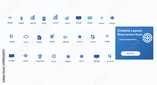Blue modern web interface icons set in minimalistic flat design for software development and website design