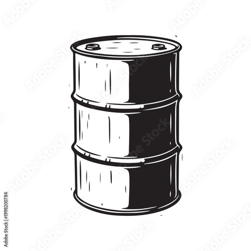 Black and white illustration of a steel oil drum barrel