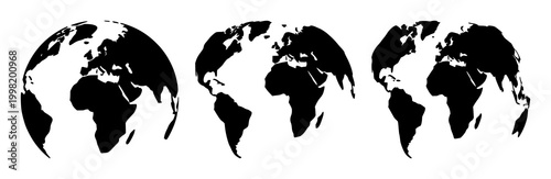 Solid black icon, white background: global business world set with simple line art design featuring line art, illustrations, graphic resources with vector and design elements