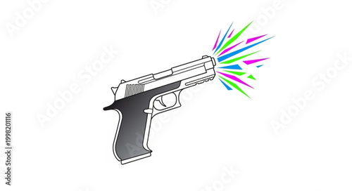 Handgun firing colorful confetti and streamers.