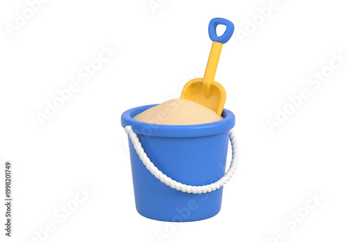 blue sand bucket with shovel vector illustration flat design
