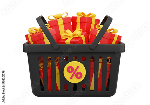 shopping basket filled with colorful gift boxes vector illustration