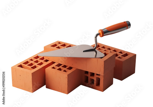 construction worker applying mortar to brick wall vector illustration
