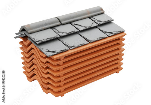 stack of wooden shingles with gray roofing material vector illustration