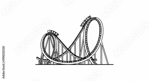 Roller coaster with a loop and several cars on a track