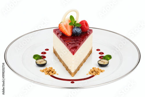 Strawberry Cheese Cake Slice on White Background for Dessert Menu
