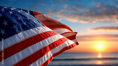 Sunrise Veterans Day salute tribute visual, patriotic morning photography concept, national holiday banner, with copy space
