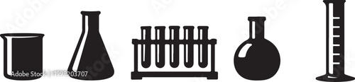 Scientific glassware icon set vector eps file featuring lab equipment such as beaker flask test tube and chemistry laboratory tools