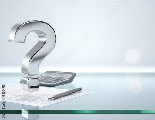 Question mark calculator pen document graph office finance business