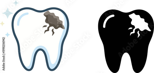 Dental Caries and Damaged Tooth Icon with Cavity for Oral Health Vector Illustration 