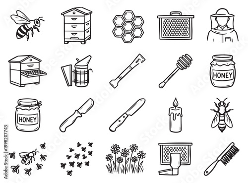 Beekeeping and Honey Doodle Icons Pack
