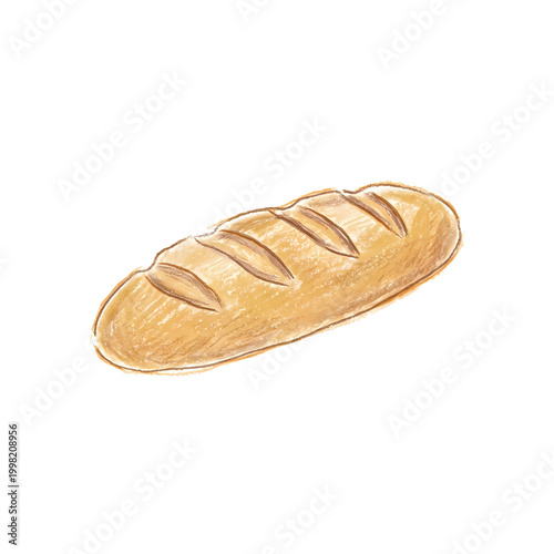 Hand drawn illustration of fresh crusty bread on black background