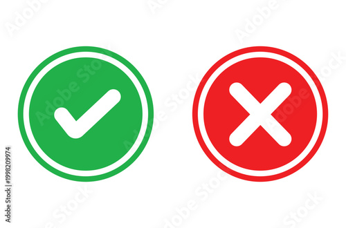Green and red circles with checkmark and cross green circle white checkmark white cross check mark