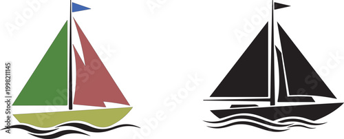 Sailboat Illustration Set – Colour and Silhouette
