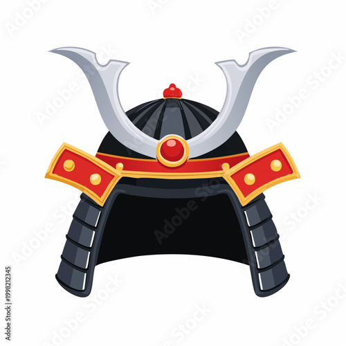 Japanese Samurai Helmet Closeup Illustration.
