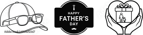 Happy father's day vintage style illustrations with tie card and gift
