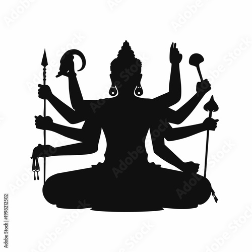 Silhouette of Hindu Goddess Durga with multiple arms