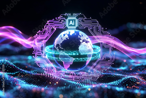 Ai digital background with shield and ai for security