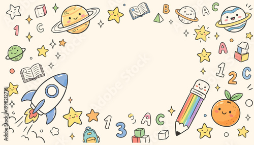 Cute colorful kids hand-drawn doodle background