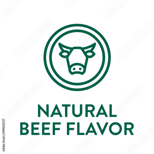 Natural Beef Flavor Ingredient Label Icon for Pet Food and Consumer Products Indicating Authentic Animal Derived Flavoring and Quality Sourcing