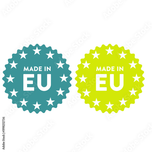 Made in EU Certification Badge Indicating European Union Manufacturing Origin for Product Authenticity, Quality Assurance and Consumer Trust