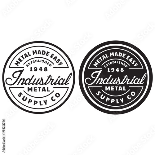 Vintage Industrial Metal Supply Company Retro Stamp Badge for Manufacturing Brand Identity and Heritage Craftsmanship Marketing Design