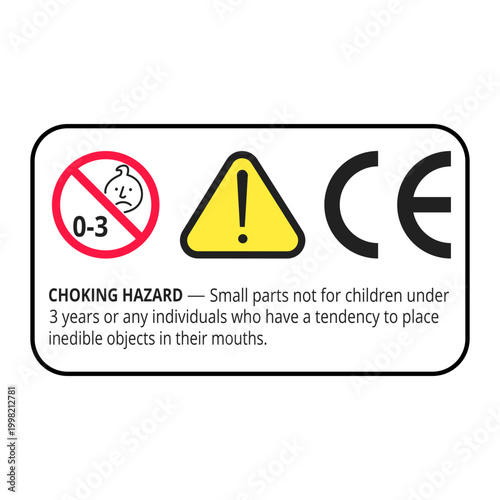 Choking Hazard Warning Label with CE Certification for Toy Packaging Alerting to Small Parts Danger for Children Under Three Years
