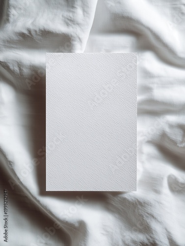 Blank White Card Mockup on Soft Fabric Background