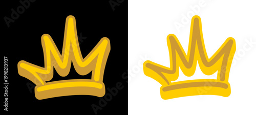 Bright yellow crown symbol featuring an orange outline that creates a warm glow effect. This street art hand style piece brings a fresh and energetic vibe to royal urban iconography.