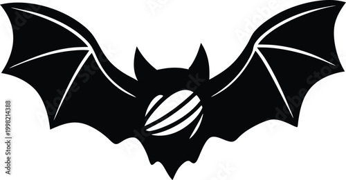 bat silhouette with striped sphere black and white graphic design high quality professional detailed modern elegant